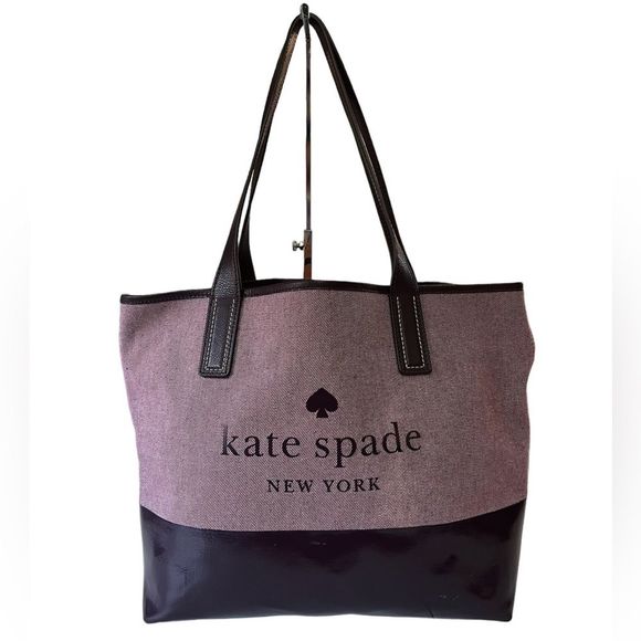 kate spade Handbags - Kate Spade Ash Street Logo Triple Compartment Tote GUC Cotton Twill Leather Trim